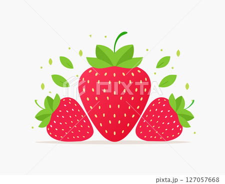 Flat design strawberry with smooth red skin and vivid green leaves, perfect for food art or health-related graphics. Flat design strawberry with smooth red skin and vivid green leaves, perfect for food art or health-related graphics. 127057668