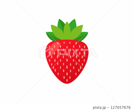 Cartoon-style strawberry with leaf crown and clear background, created with smooth gradients and minimal decoration. Cartoon-style strawberry with leaf crown and clear background, created with smooth gradients and minimal decoration. 127057676