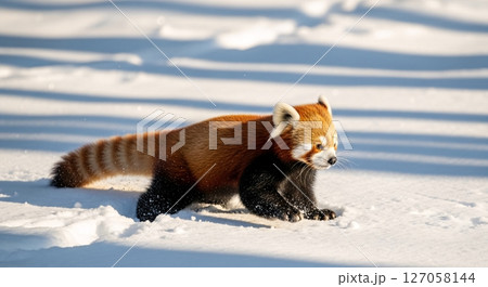 雪原で遊ぶレッサーパンダ 127058144