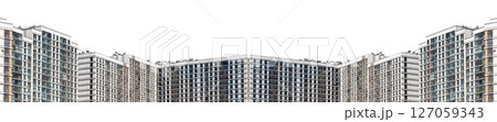 Panoramic cityscape with modern multistory buildings, showcasing residential apartments and business 127059343