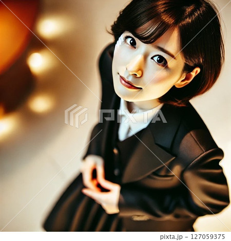 こちらを見上げる女性 127059375