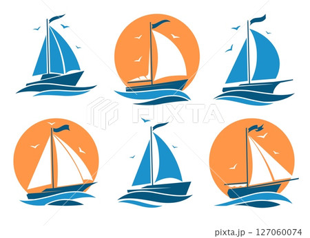 Colorful sailing boat logo set Colorful sailing boat logo set 127060074