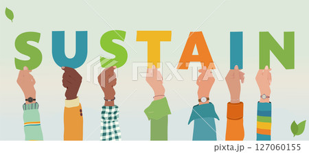 Hands holding letters forming the word SUSTAIN concept for environment unity care and awareness 127060155