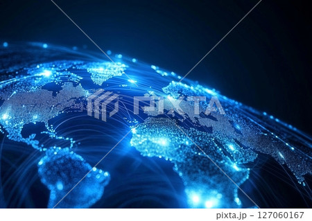 View of Earth From Space Displaying Illuminated Continents and Starry Sky at Nighttime. View of Earth From Space Displaying Illuminated Continents and Starry Sky at Nighttime. 127060167