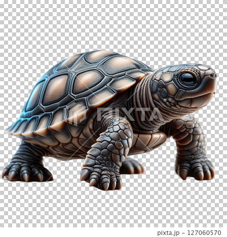 A turtle sculpture stands on a solid surface, highlighting intricate details and textures that resemble a real turtle. The artwork showcases the beauty of nature through craftsmanship 127060570