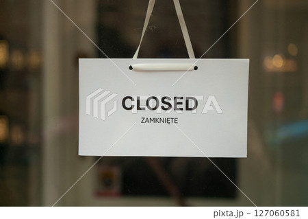Closed Sign on Cafe Door Closed Sign on Cafe Door 127060581