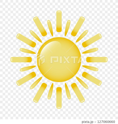 An icon of the sun with rays on a transparent background. A three-dimensional sun with highlights and rays. An icon of the sun with rays on a transparent background. A three-dimensional sun with highlights and rays. 127060660