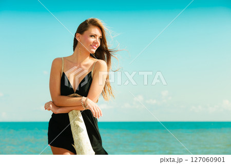 Beautiful sexy girl on seashore 127060901