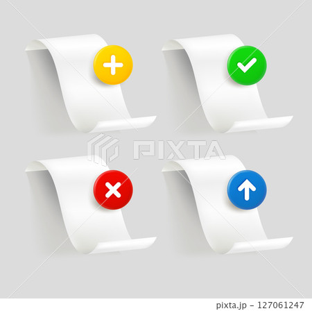 Blank paper icon set with different pictograms. 3d vector icons collection 127061247
