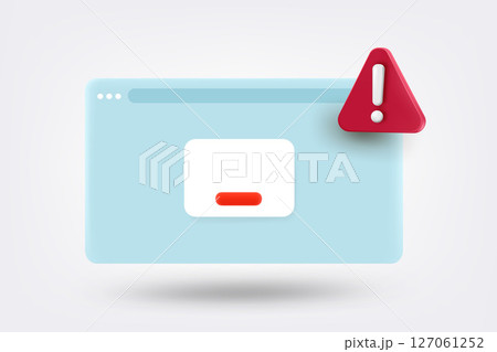 Browser window with red exclamation sign. 3d vector illustration Browser window with red exclamation sign. 3d vector illustration 127061252