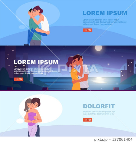 Lovers. Kissing male and female couples. vector horizontal banners template Lovers. Kissing male and female couples. vector horizontal banners template 127061404