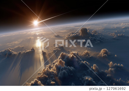 Sunrise over the clouds. Aerial view. 127061692
