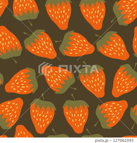 Seamless pattern with strawberry on color background. Natural delicious fresh ripe tasty fruit. Vector illustration for print, fabric, textile, banner, other design. Food concept Seamless pattern with strawberry on color background. Natural delicious fresh ripe tasty fruit. Vector illustration for print, fabric, textile, banner, other design. Food concept 127062093