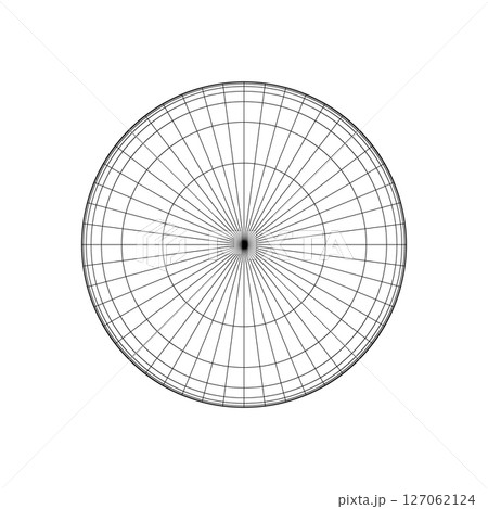Polar coordinate circular grid isolated on white background. 360 degrees scale. Blank polar graph paper. Vector illustration. Mathematical graph. Lined blank on transparent background 127062124