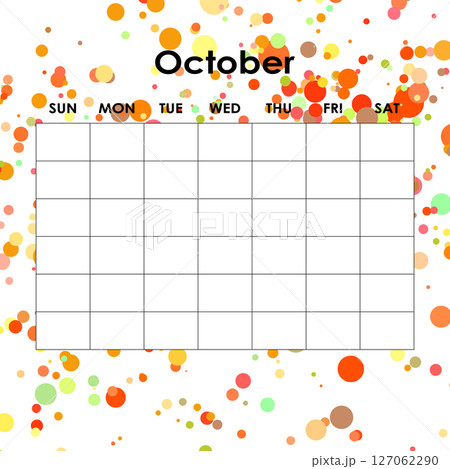 October. Calendar planner. Corporate week. Template layout, 12 months yearly, white background. Simple design for business brochure, flyer, print media, advertisement. Week starts from Monday October. Calendar planner. Corporate week. Template layout, 12 months yearly, white background. Simple design for business brochure, flyer, print media, advertisement. Week starts from Monday 127062290