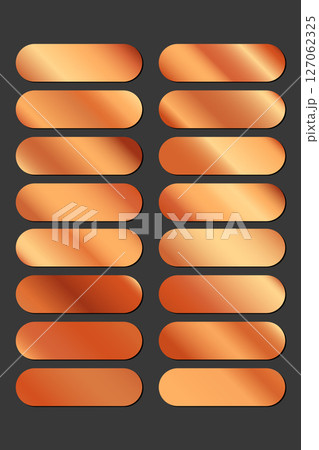 Metallic gradient collection with shiny rainbow hologram. Holographic foil texture, golden, yellow gradation. Vector set for frame, ribbon, border, other design 127062325