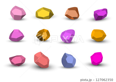 Cartoon stones. Rock stone isometric set. Colorful boulders, natural building block shapes, wall stones. 3d flat isolated illustration. Vector collection Cartoon stones. Rock stone isometric set. Colorful boulders, natural building block shapes, wall stones. 3d flat isolated illustration. Vector collection 127062350