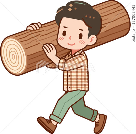 丸太を運ぶ男性のイラスト 127062443