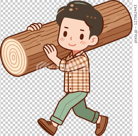 一名男子搬運原木的插圖 127062443