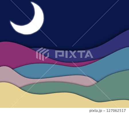 Abstract landscape and moon illustration with soft, muted colors and organic shapes, perfect for minimalist designs, wall art, or adding a calming touch to your projects. 127062517