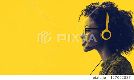 Profile of a Woman Wearing a Headset and Glasses 127062887