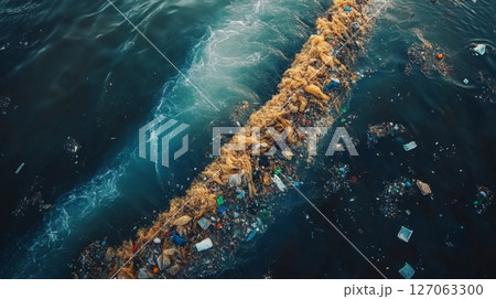 Aerial View of Plastic Pollution Accumulating in the Ocean 127063300
