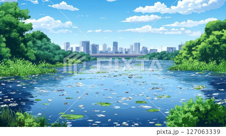 City Skyline Reflected in a Polluted River City Skyline Reflected in a Polluted River 127063339