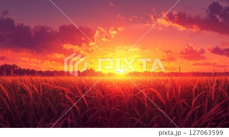 Golden Sunset Over a Field of Tall Grass 127063599