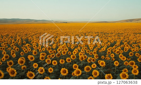 Expansive Field of Sunflowers Under a Clear Sky Expansive Field of Sunflowers Under a Clear Sky 127063638