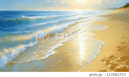 Tranquil Ocean Waves Crashing on a Sandy Beach 127063753