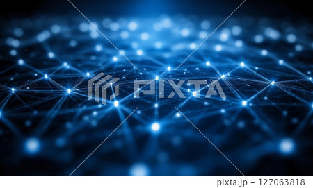 Abstract Blue Network with Glowing Nodes and Lines Abstract Blue Network with Glowing Nodes and Lines 127063818