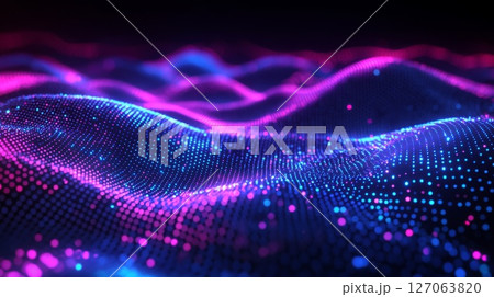 Abstract Digital Wave with Glowing Blue and Pink Dots 127063820