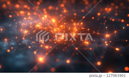 Abstract Network of Orange Lights on Dark Background Abstract Network of Orange Lights on Dark Background 127063901