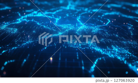 Abstract Blue Digital Landscape with Glowing Lights Abstract Blue Digital Landscape with Glowing Lights 127063920