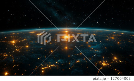 Earth's City Lights from Space with a Starry Sky Above Earth's City Lights from Space with a Starry Sky Above 127064002
