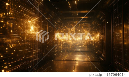 Futuristic Corridor with Glowing Digital Network 127064014