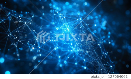 Abstract Blue Network with Glowing Points Abstract Blue Network with Glowing Points 127064061
