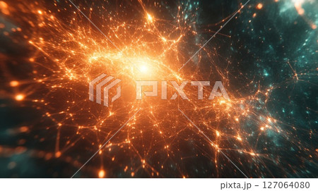 Abstract Network of Interconnected Glowing Lines and Points 127064080