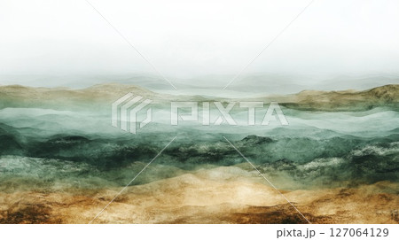 Abstract Landscape with Misty Mountains and Swirling Colors 127064129