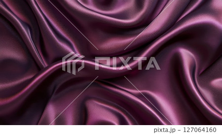 Draped Purple Satin Fabric with Smooth, Flowing Folds 127064160