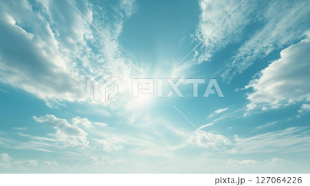 Blue Sky with White Clouds and Bright Sunlight 127064226