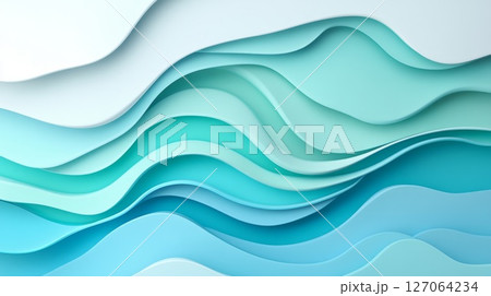 Abstract Paper Cutout Waves in Teal and Blue Hues 127064234