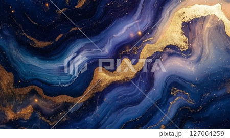 Abstract Blue and Gold Swirling Liquid Art Abstract Blue and Gold Swirling Liquid Art 127064259