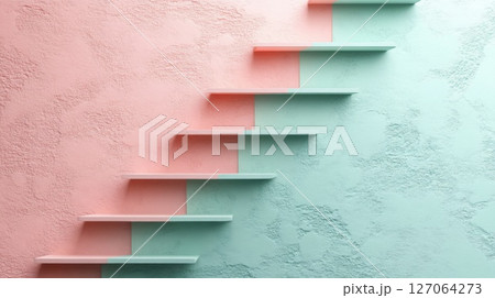Pink and Mint Wall with Diagonal Shelves Pink and Mint Wall with Diagonal Shelves 127064273
