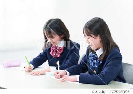 勉強をする女子学生 勉強をする女子学生 127064508