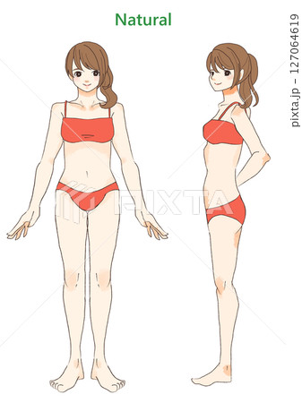 骨格診断 骨格ナチュラルの女性 正面と横 骨格診断 骨格ナチュラルの女性 正面と横 127064619
