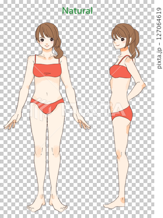 骨格診断 骨格ナチュラルの女性 正面と横 骨格診断 骨格ナチュラルの女性 正面と横 127064619