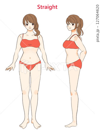 骨格診断　骨格ストレートの女性　正面と横 127064620