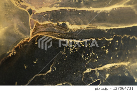 Creative process with alcohol ink on detailed black and gold artwork 127064731