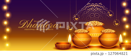 decorative happy dhanteras celebration banner pray for wealth and prosperity decorative happy dhanteras celebration banner pray for wealth and prosperity 127064821